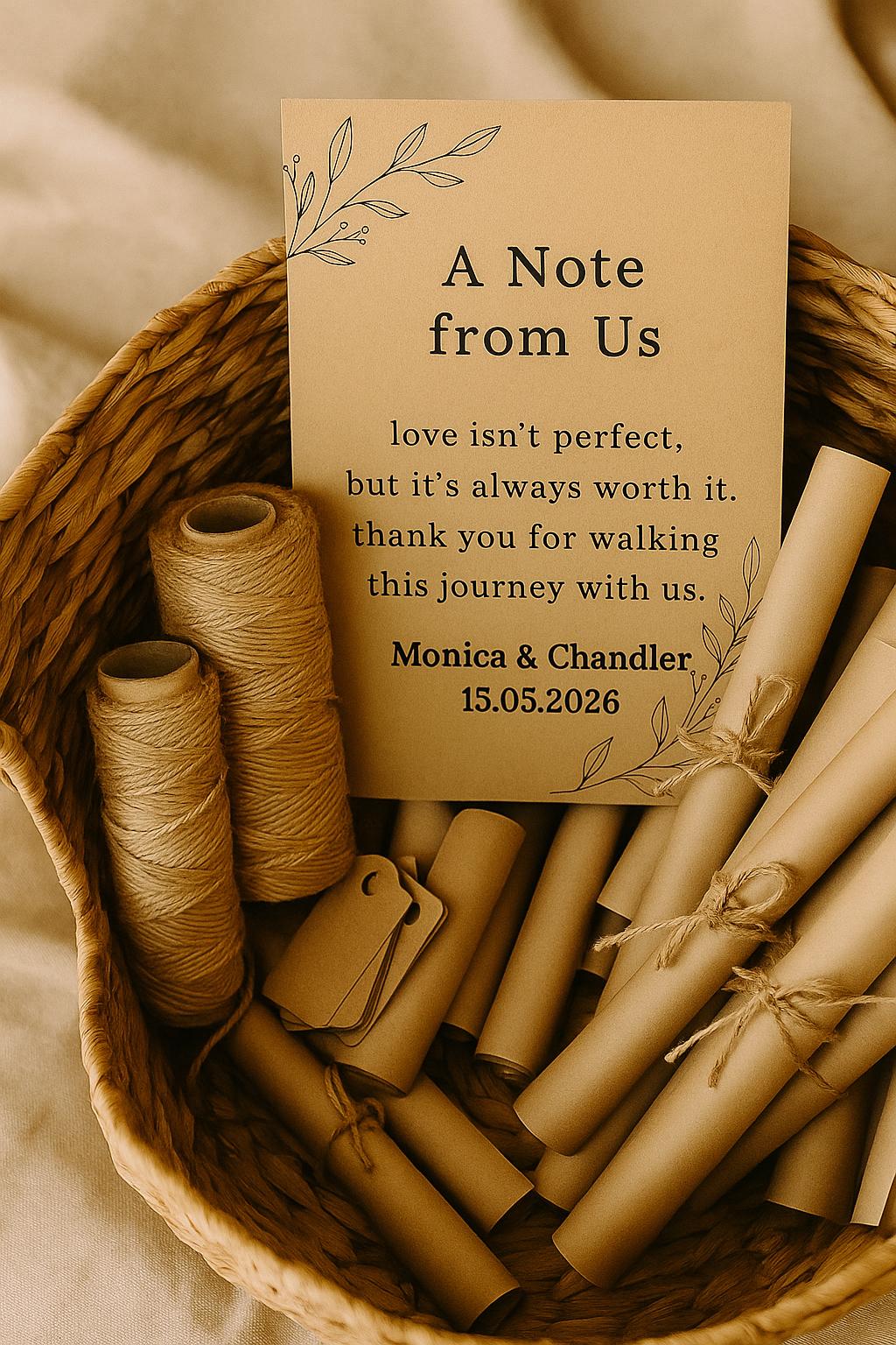 Rustic Kraft Wedding Favor Scroll: Twine-Tied Guest Message Keepsake