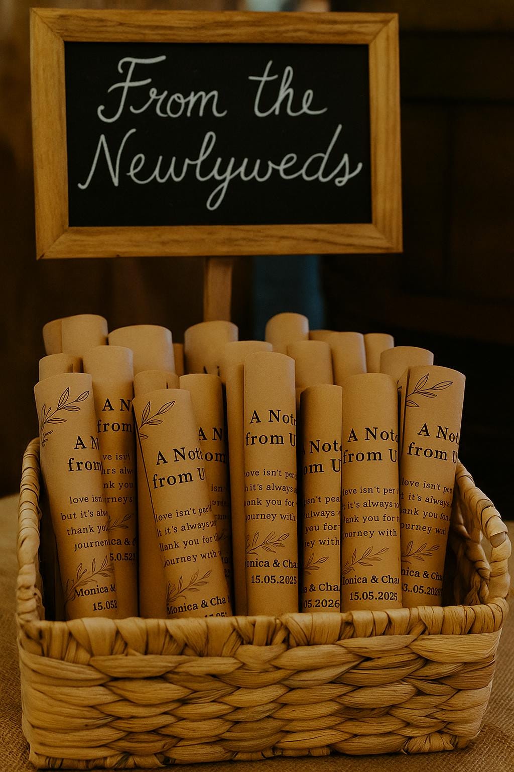 Rustic Kraft Wedding Favor Scroll: Twine-Tied Guest Message Keepsake