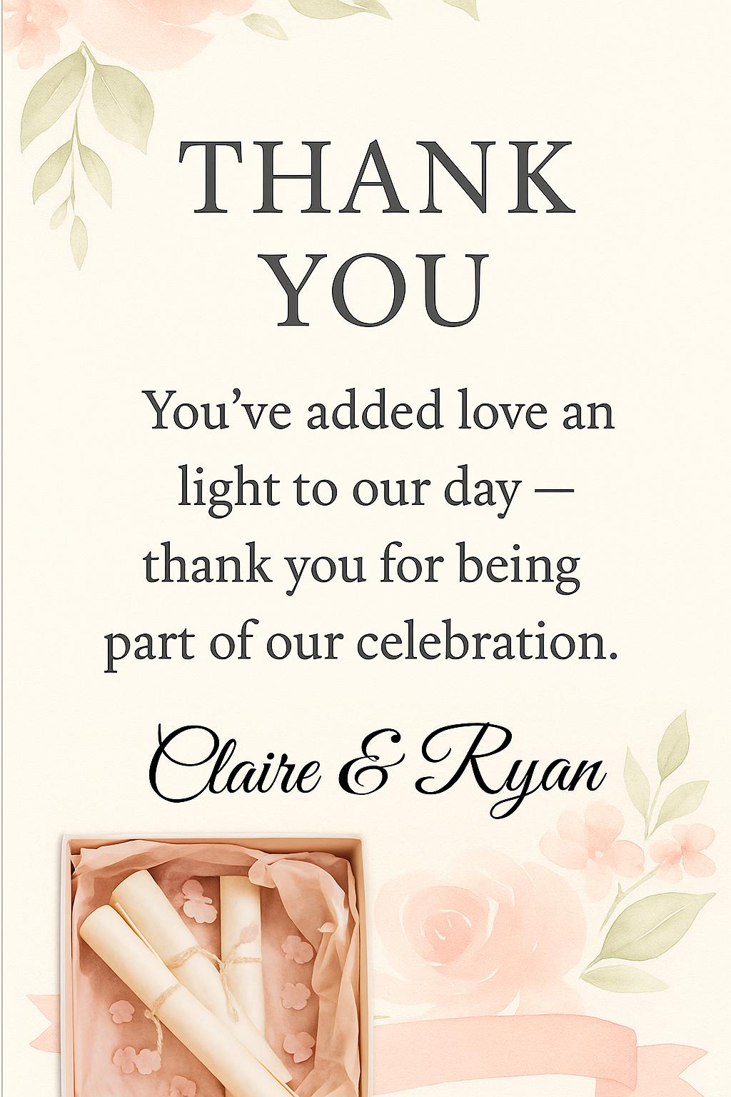 Floral Wedding Favor Scroll: Pink & Green Thank You Keepsake