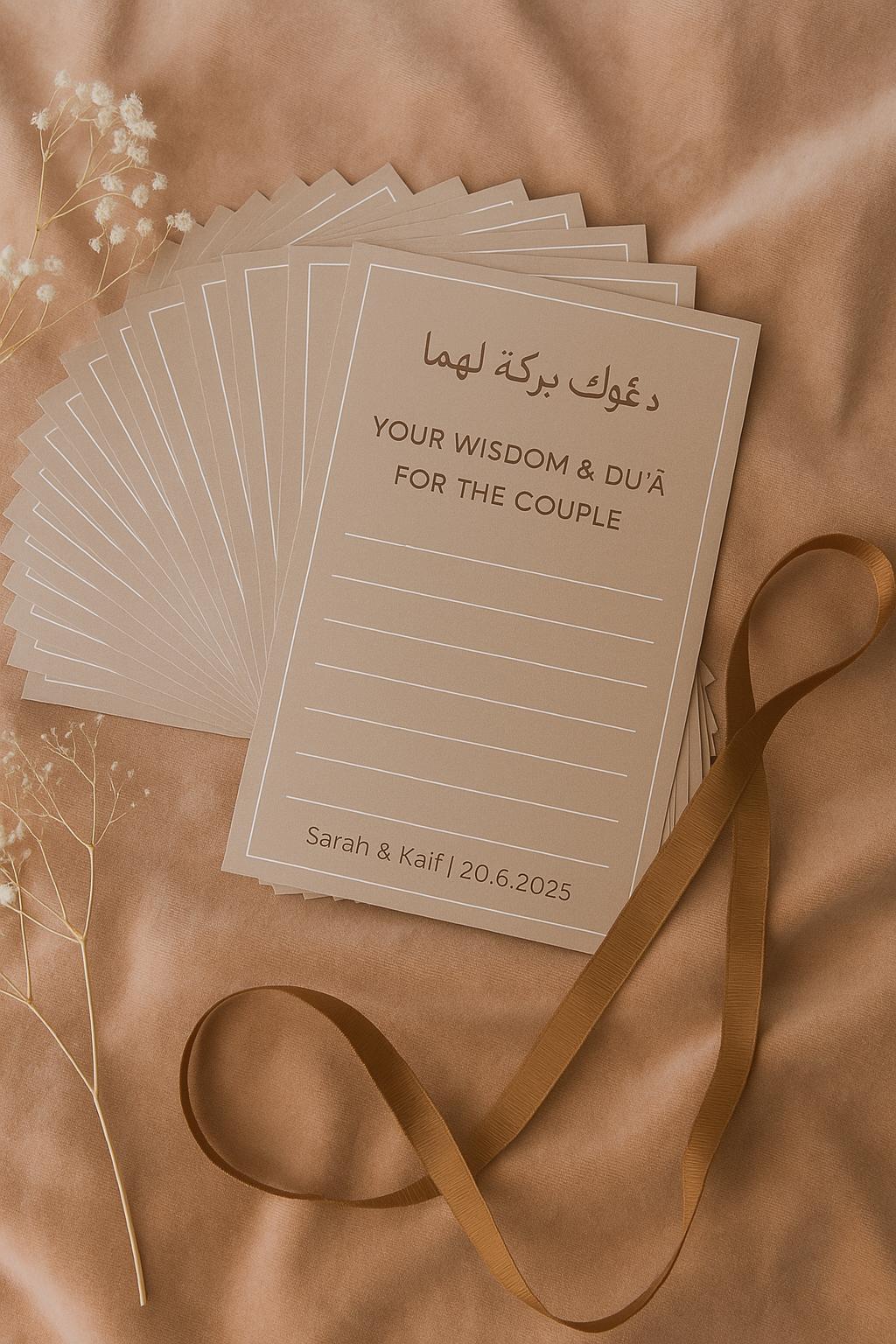 Minimalist Islamic Wedding Advice Card: Mocha Nikkah Guest Blessing