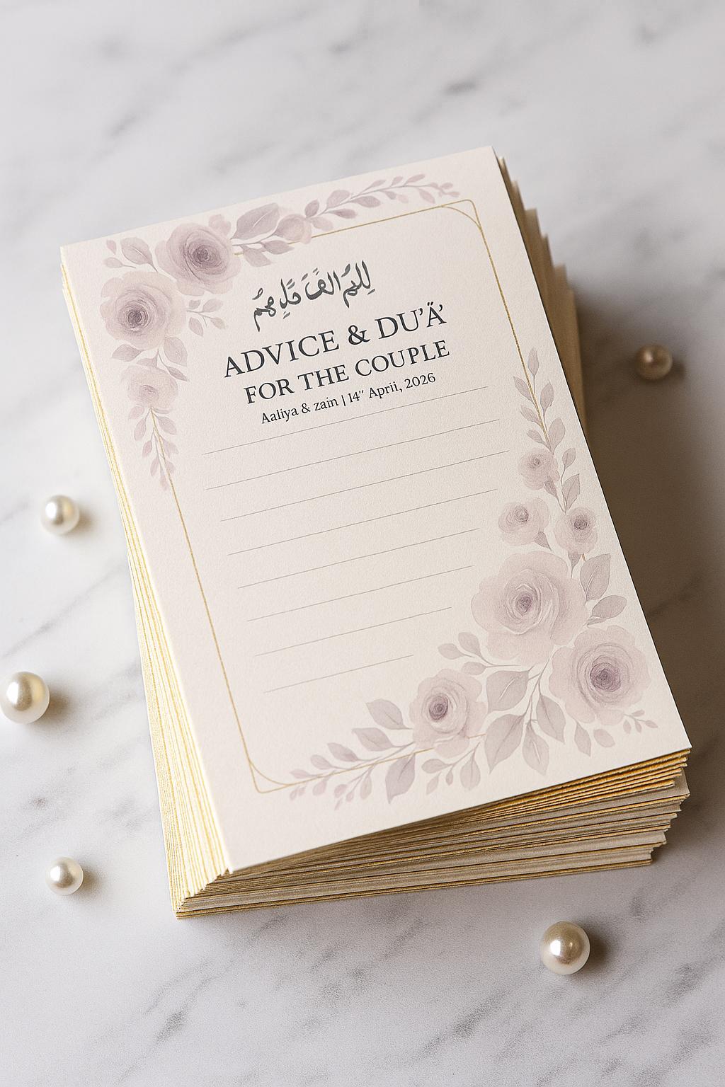 Floral Islamic Wedding Advice Card: Custom Nikkah Guest Keepsake