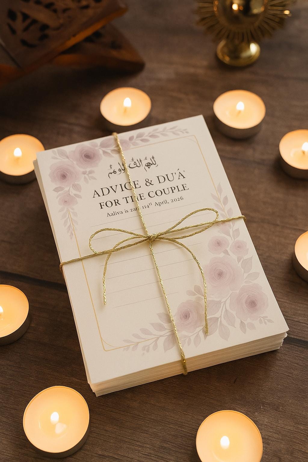 Floral Islamic Wedding Advice Card: Custom Nikkah Guest Keepsake