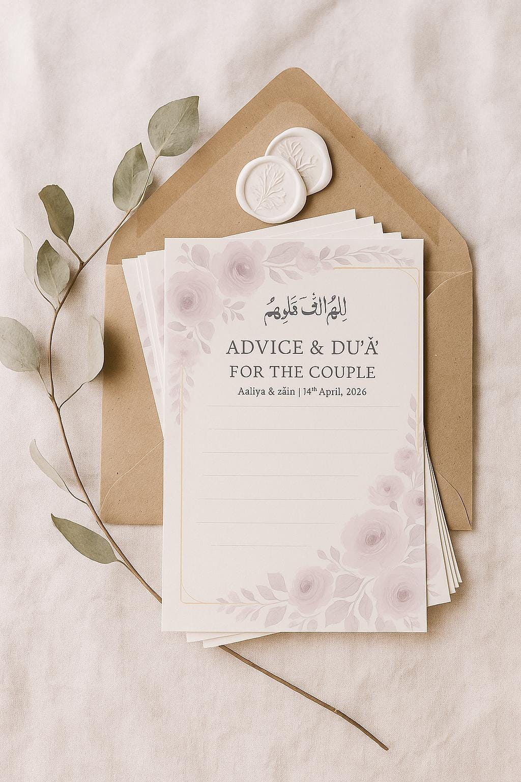 Floral Islamic Wedding Advice Card: Custom Nikkah Guest Keepsake