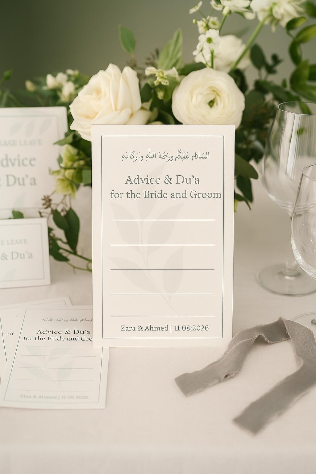 Sage Green Islamic Wedding Advice Card: Minimalist Nikkah Favor