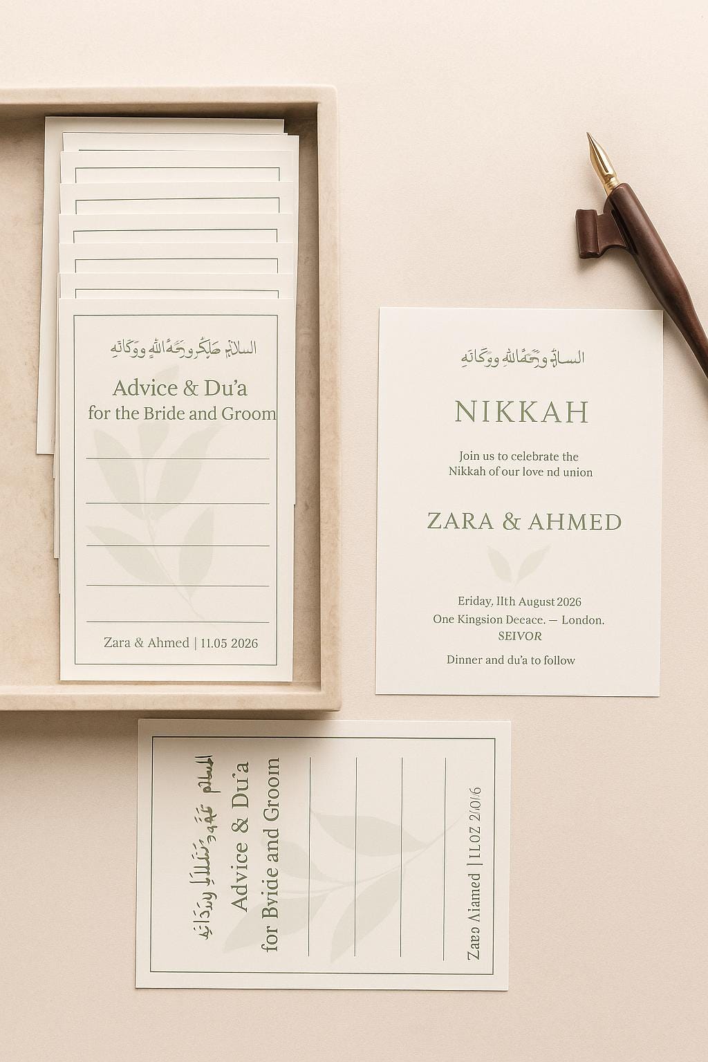 Sage Green Islamic Wedding Advice Card: Minimalist Nikkah Favor