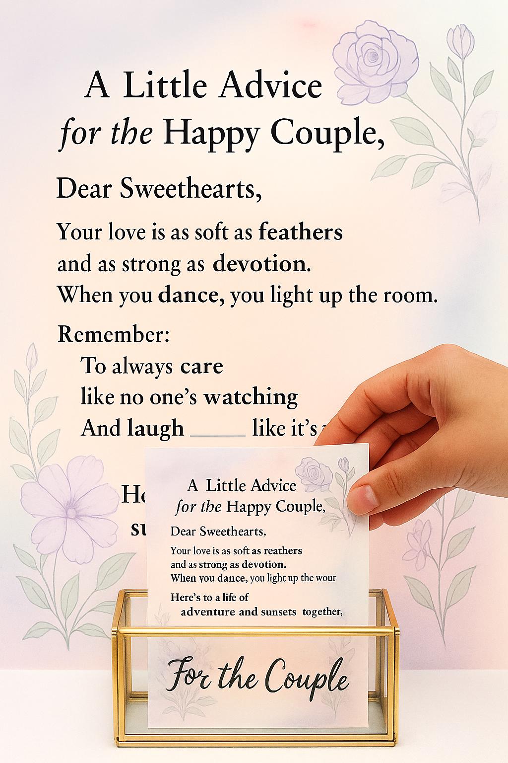 Watercolor Wedding Advice Cards: Fill-in-the-Blank Guest Activity