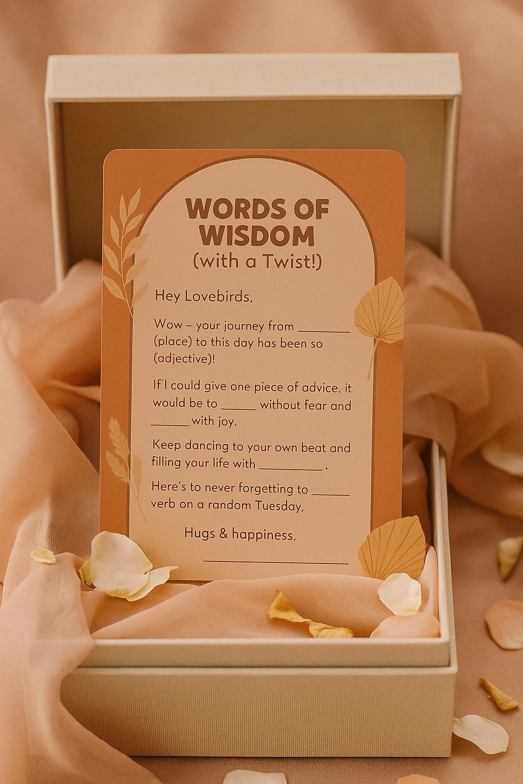 Boho Wedding Advice Cards: Funny Fill-in-the-Blank Guest Game