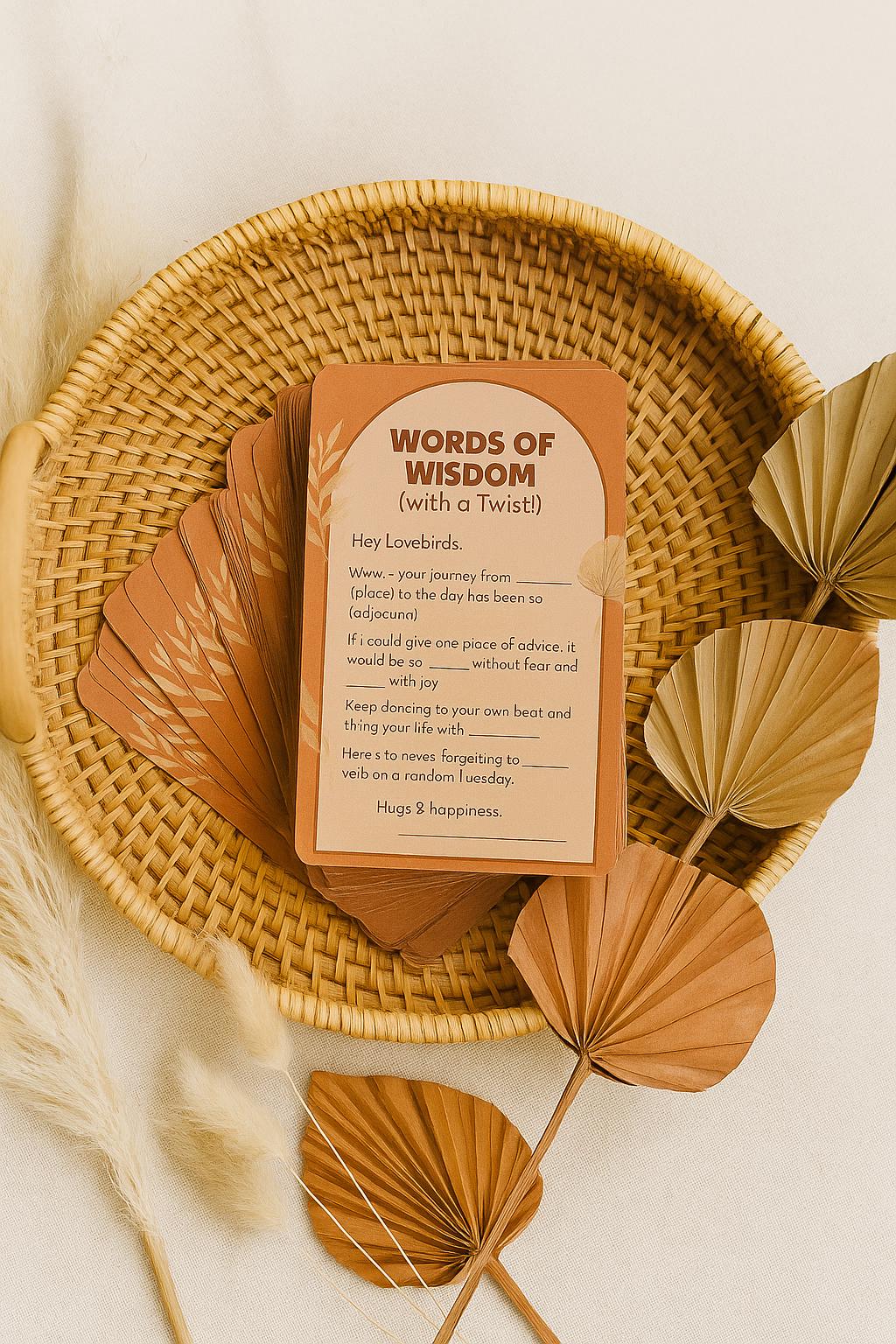 Boho Wedding Advice Cards: Funny Fill-in-the-Blank Guest Game