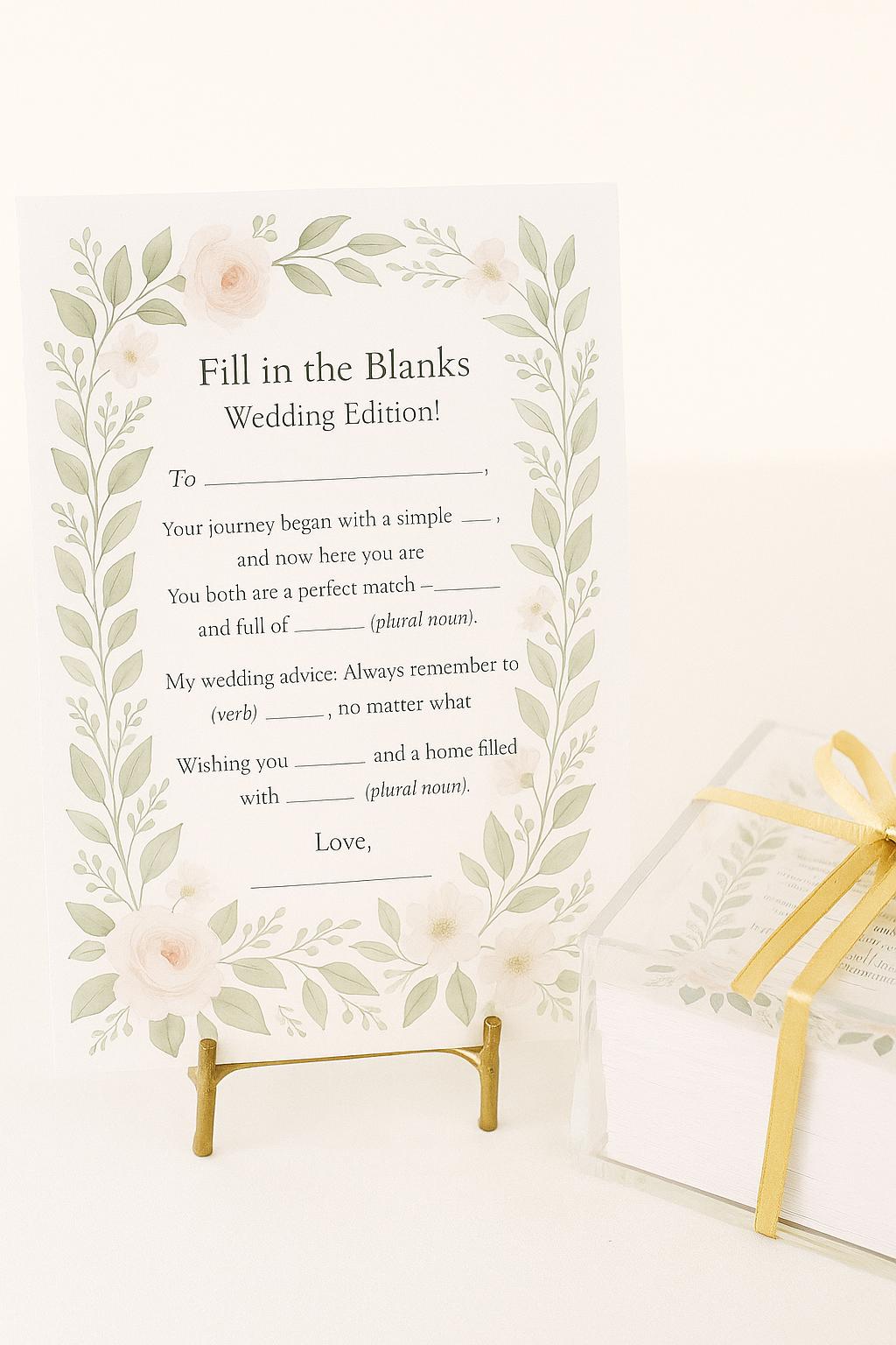 Floral Wedding Advice Mad Libs: Greenery Bridal Shower Game