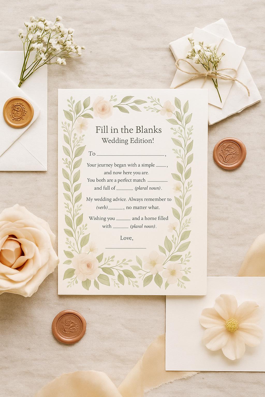 Floral Wedding Advice Mad Libs: Greenery Bridal Shower Game