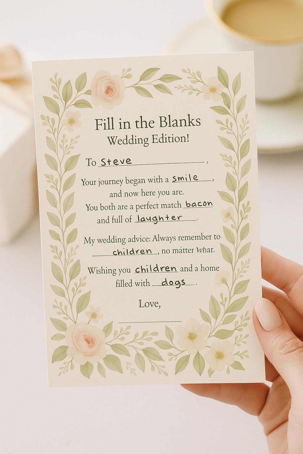 Floral Wedding Advice Mad Libs: Greenery Bridal Shower Game