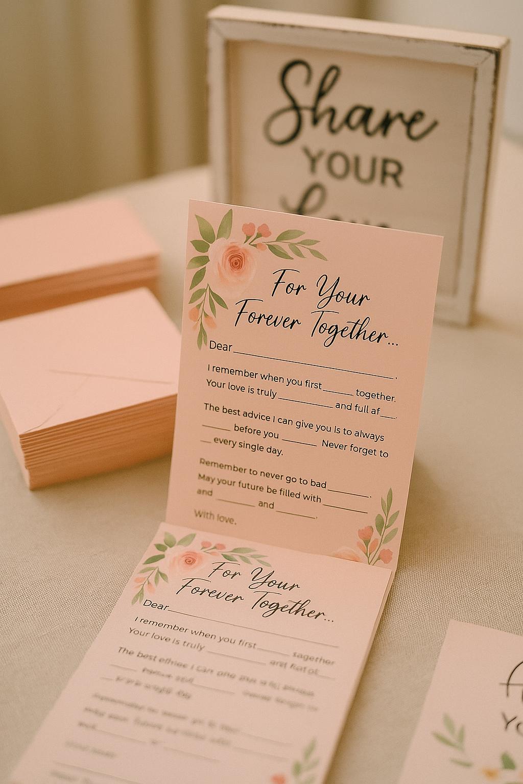 Blush Wedding Guest Advice Cards – Fill-in-the-Blank Game for Bridal Showers | Romantic Keepsake for Couples