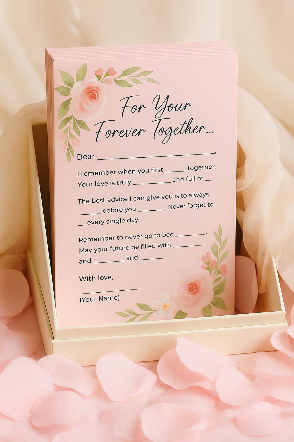 Blush Wedding Guest Advice Cards – Fill-in-the-Blank Game for Bridal Showers | Romantic Keepsake for Couples
