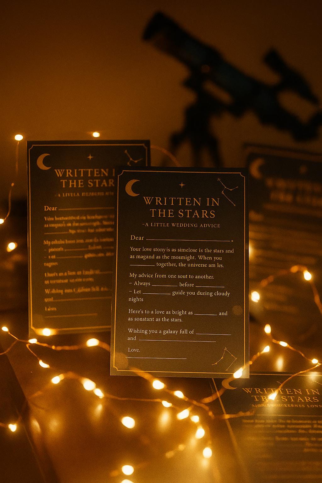 Celestial Wedding Advice Cards: Navy & Gold Constellation Guest Book Alternative