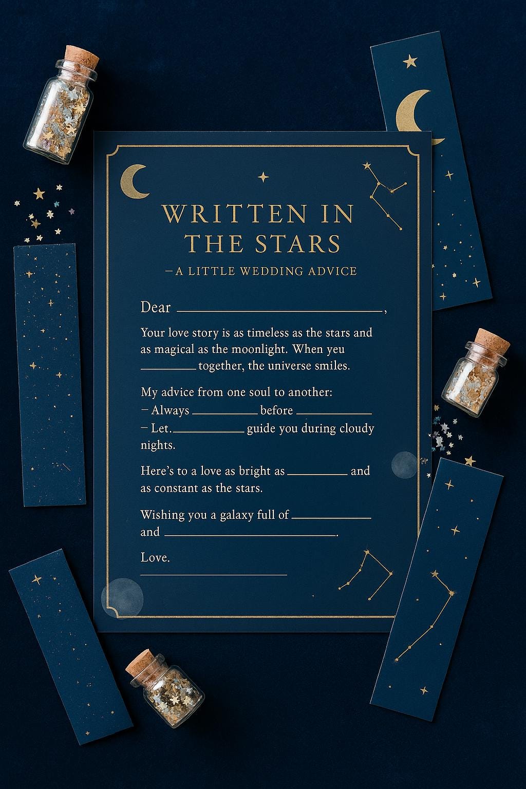 Celestial Wedding Advice Cards: Navy & Gold Constellation Guest Book Alternative