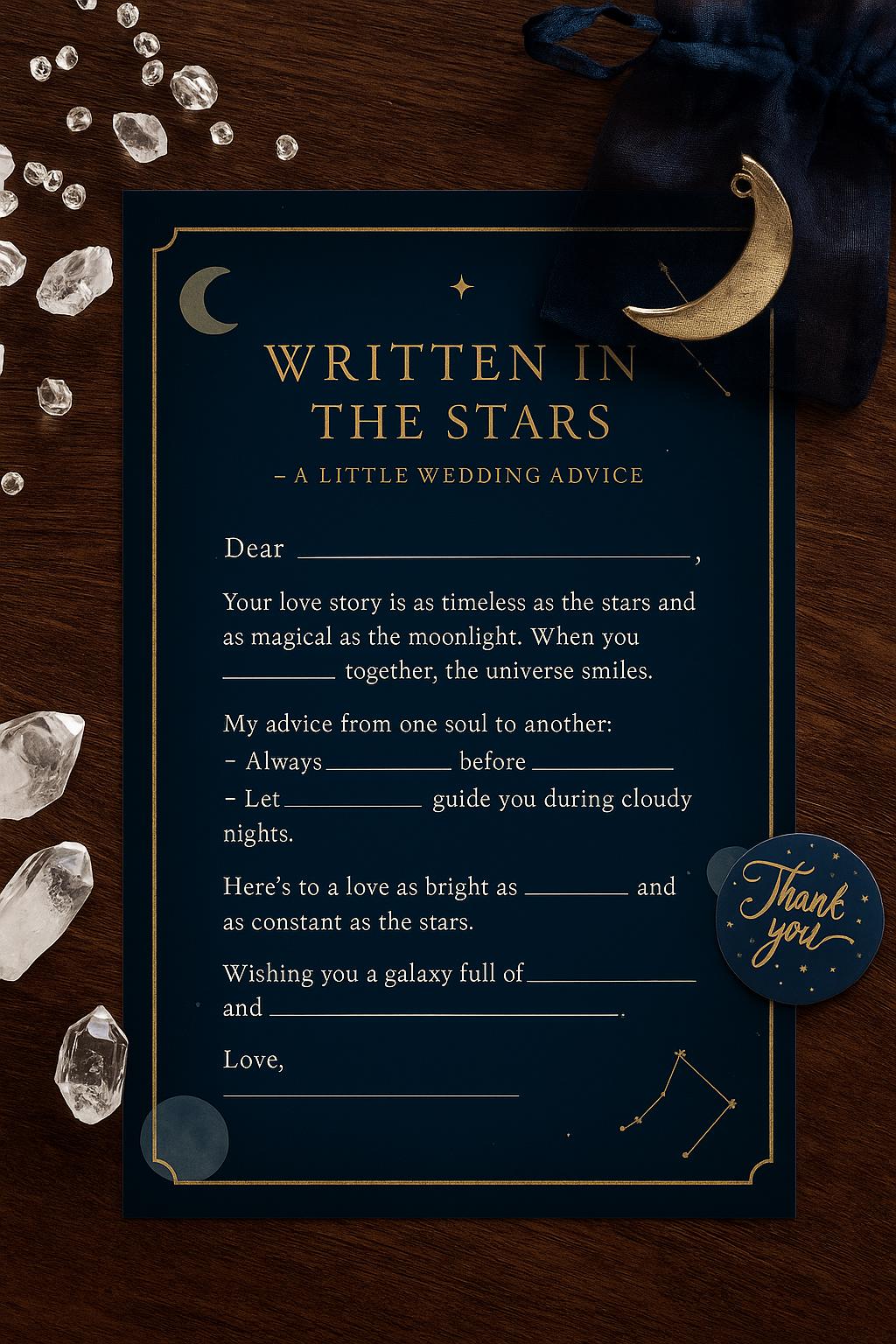 Celestial Wedding Advice Cards: Navy & Gold Constellation Guest Book Alternative