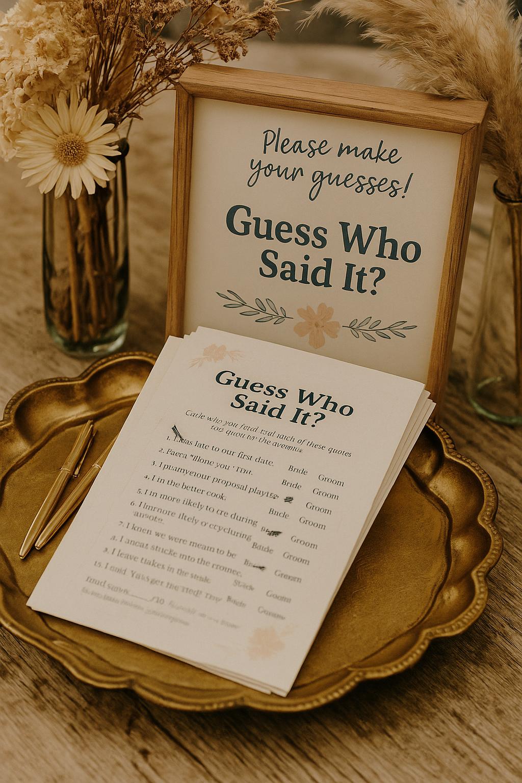 Guess Who Said It Wedding Game: Funny Couples Quiz, Bridal Shower Activity