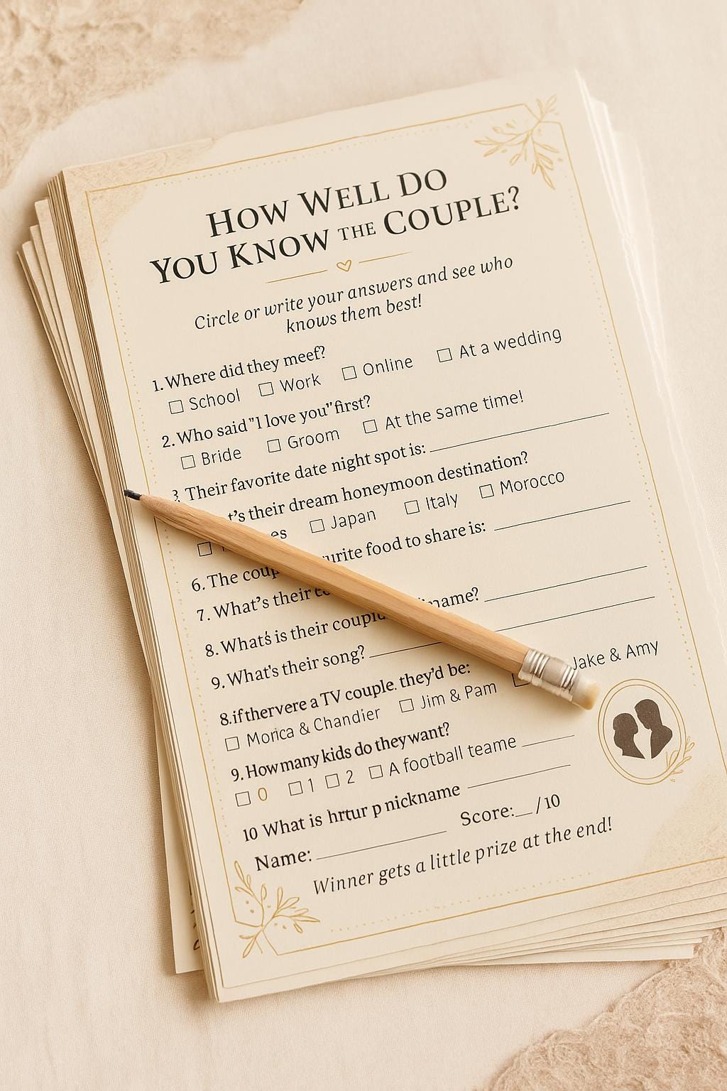 Wedding Trivia Game: How Well Do You Know the Couple? - Cream Lace Design