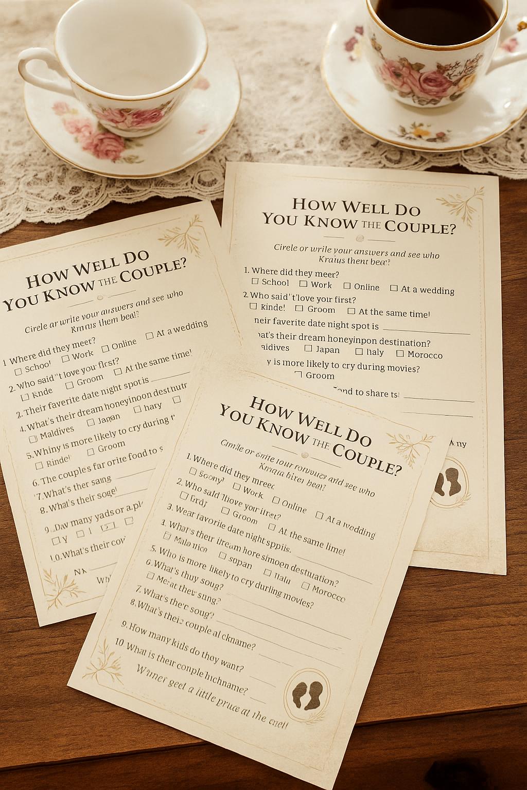 Wedding Trivia Game: How Well Do You Know the Couple? - Cream Lace Design