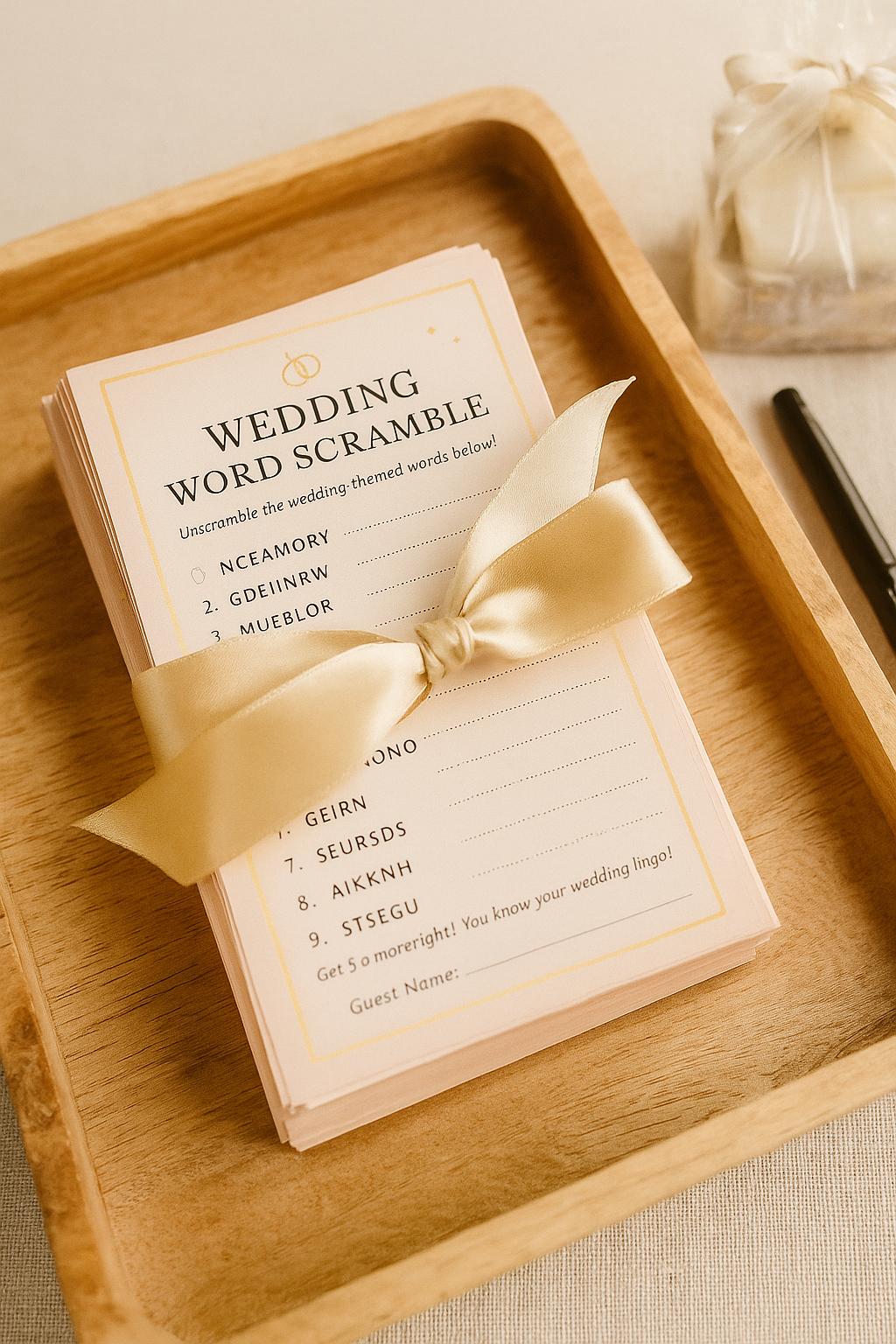 Elegant Wedding Word Scramble Game: Pink & Gold Bridal Shower (50-250 pcs