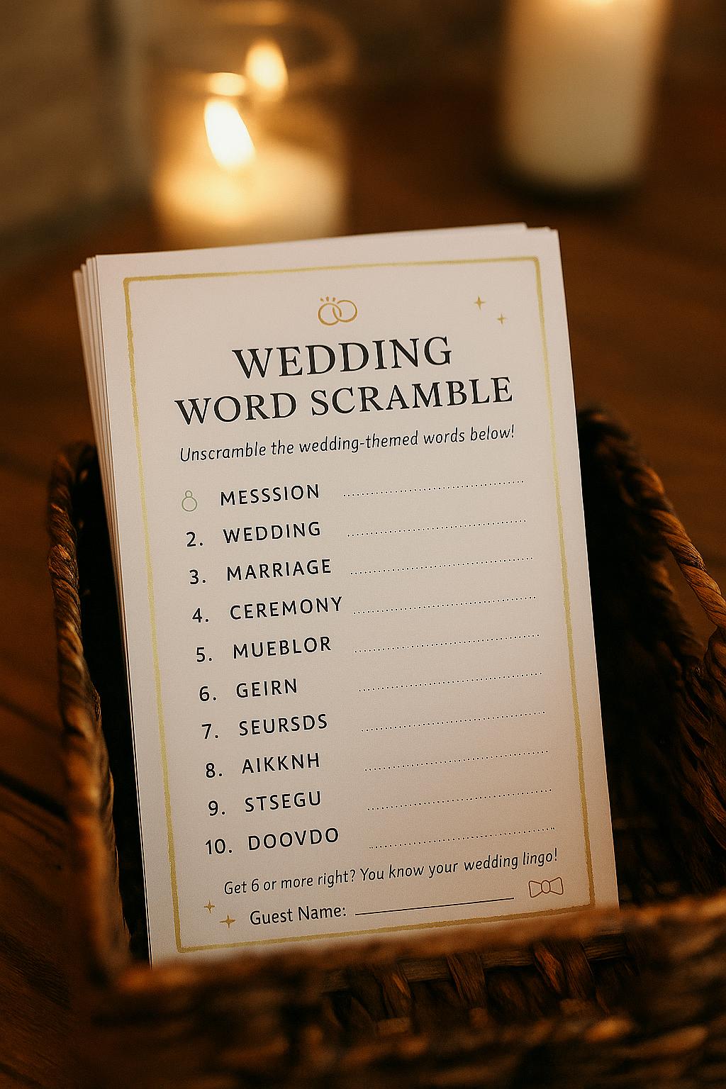 Elegant Wedding Word Scramble Game: Pink & Gold Bridal Shower (50-250 pcs
