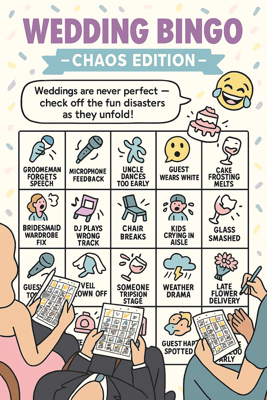 Funny Wedding Bingo Cards: Chaos Edition Reception Game