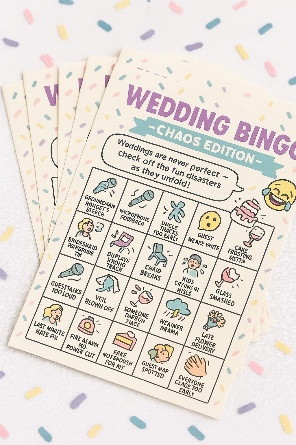 Funny Wedding Bingo Cards: Chaos Edition Reception Game