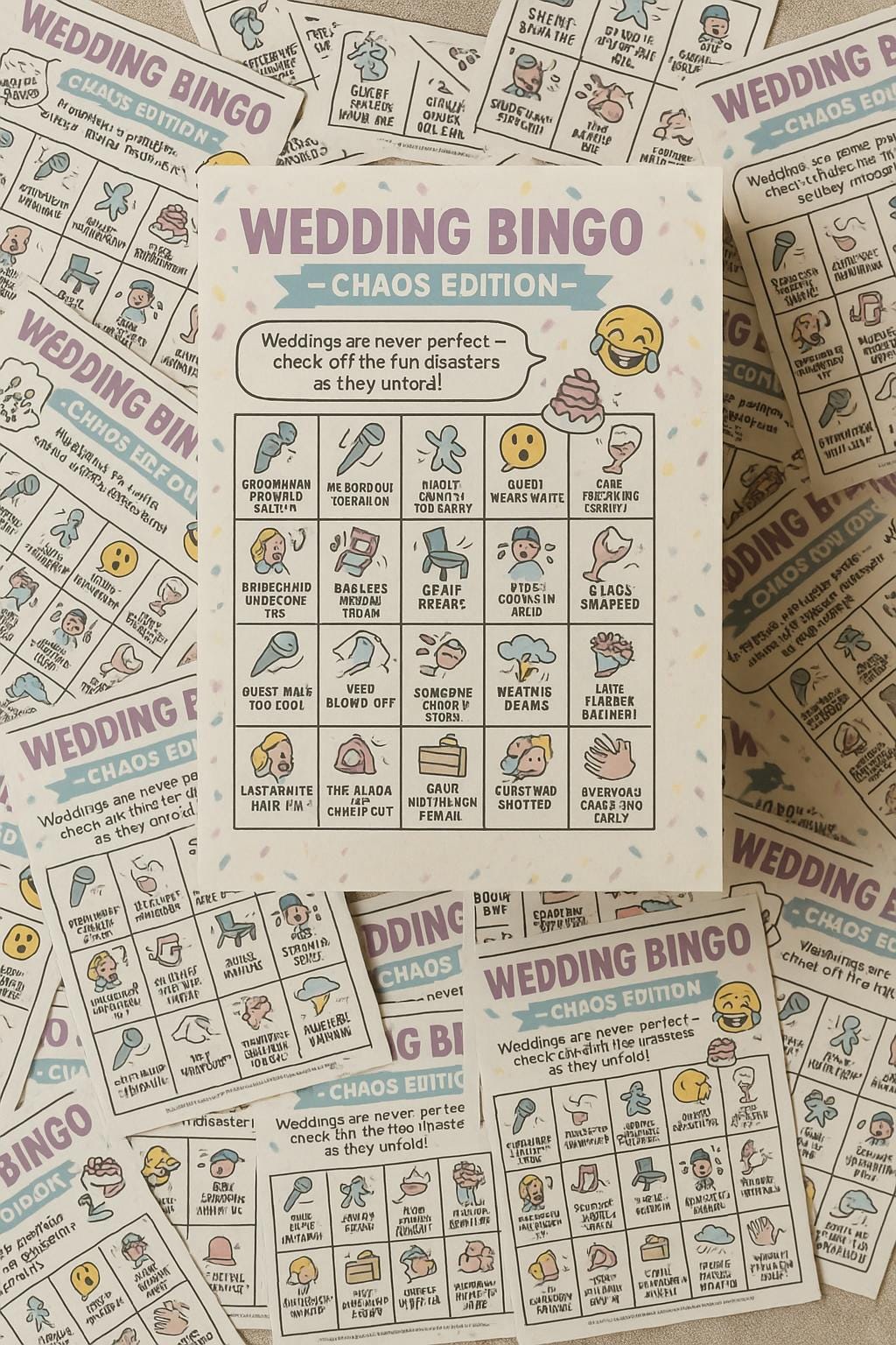 Funny Wedding Bingo Cards: Chaos Edition Reception Game