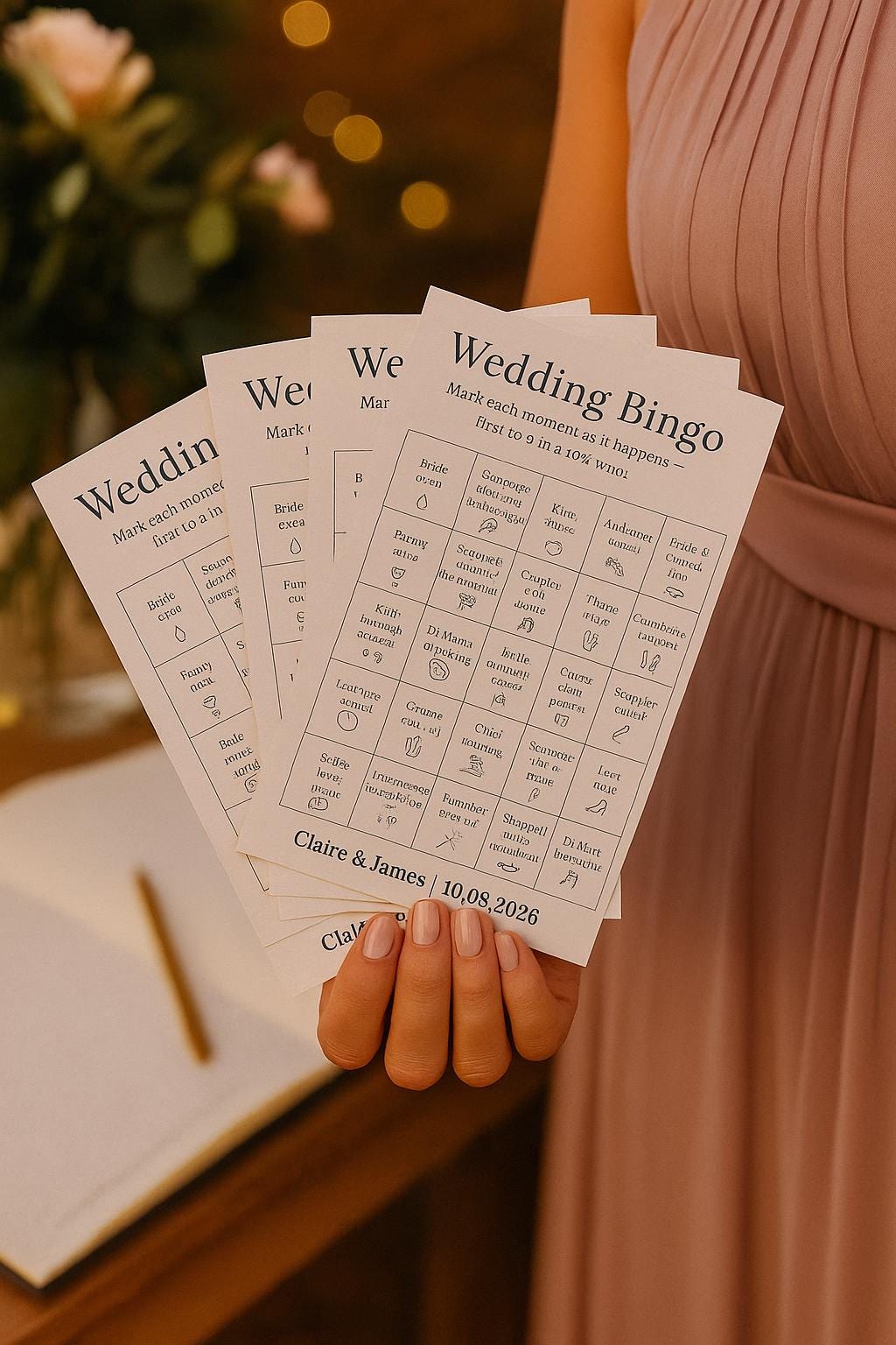 Wedding Bingo Game: Funny Reception Guest Activity - Elegant Card Pack