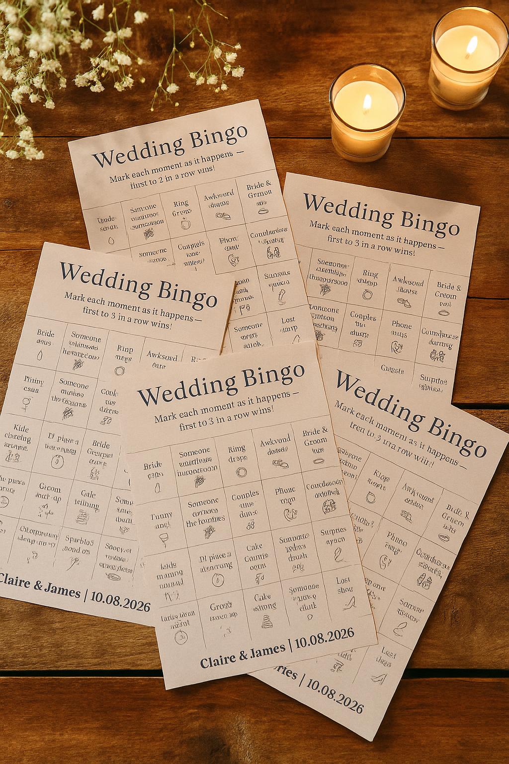 Wedding Bingo Game: Funny Reception Guest Activity - Elegant Card Pack