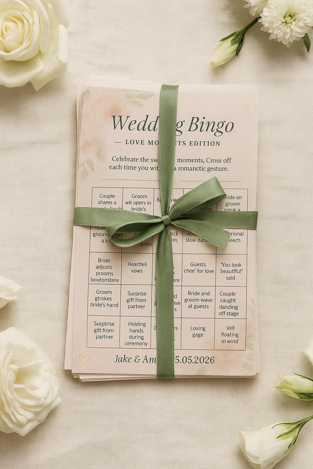 Floral Wedding Bingo Game: Love Moments Edition, Elegant Guest Activity