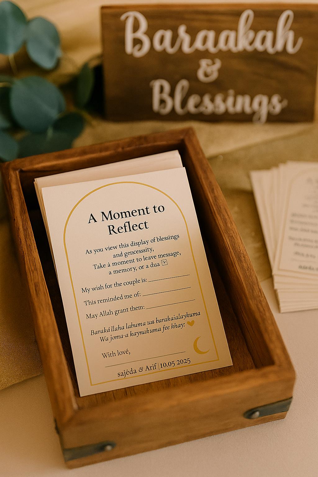 Islamic Wedding Reflection Card | Barakah Money Table Dua Card | Muslim Guestbook Alternative | Nikkah, Walima & Engagement Decor