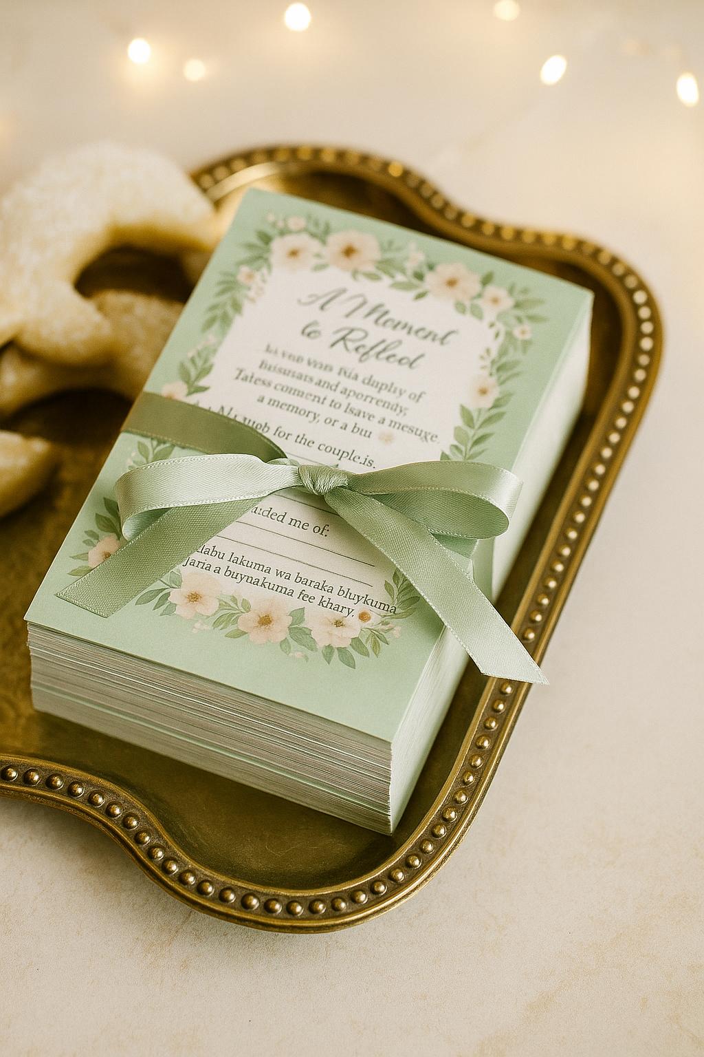 Sage Green Floral Islamic Wedding Reflection Cards: Dua & Barakah Wishes