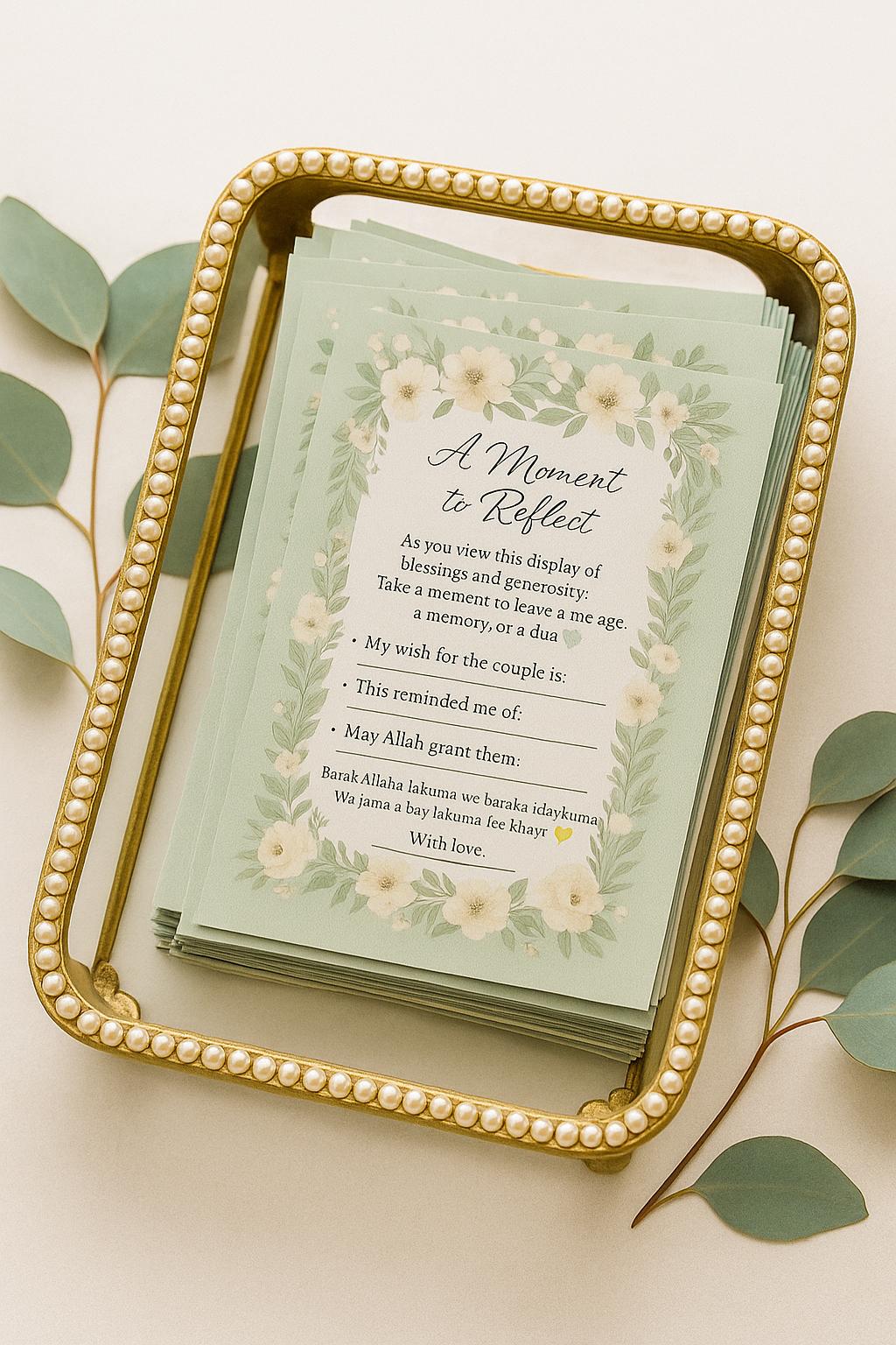 Sage Green Floral Islamic Wedding Reflection Cards: Dua & Barakah Wishes