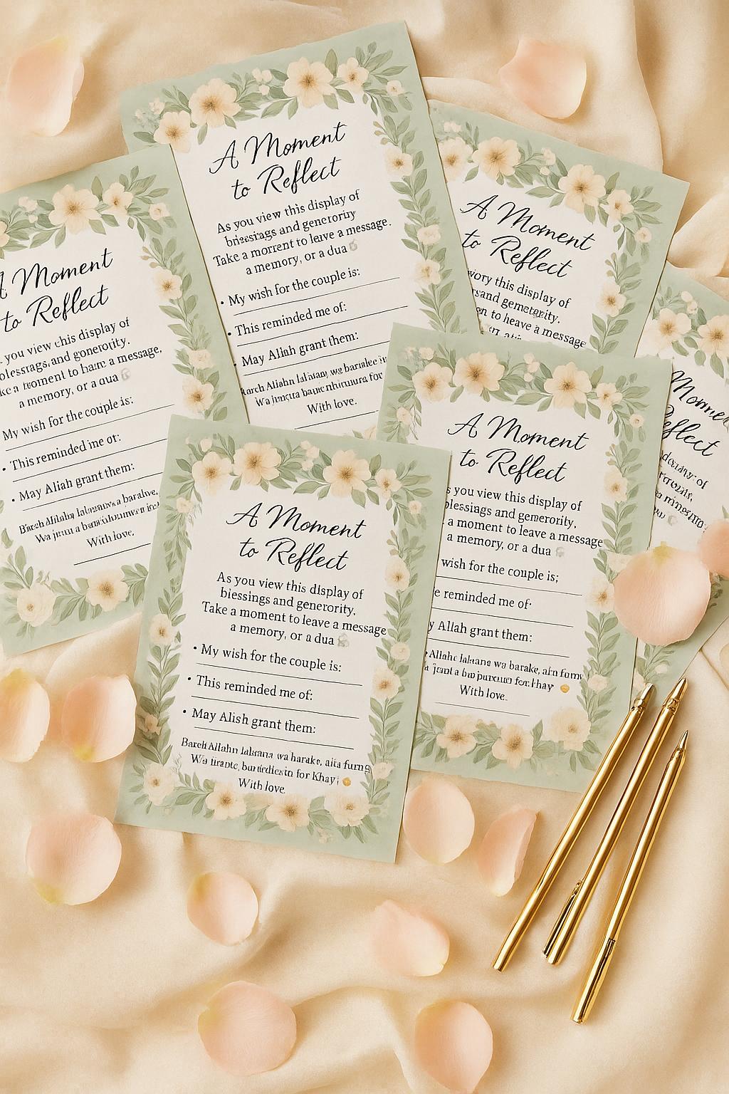 Sage Green Floral Islamic Wedding Reflection Cards: Dua & Barakah Wishes