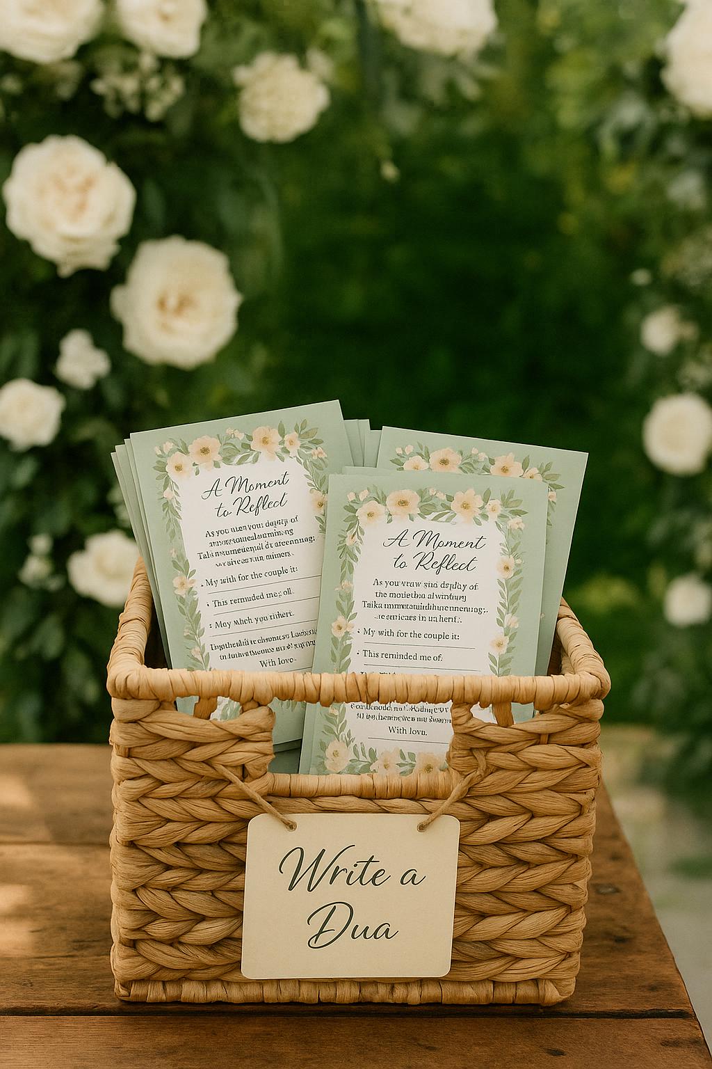 Sage Green Floral Islamic Wedding Reflection Cards: Dua & Barakah Wishes