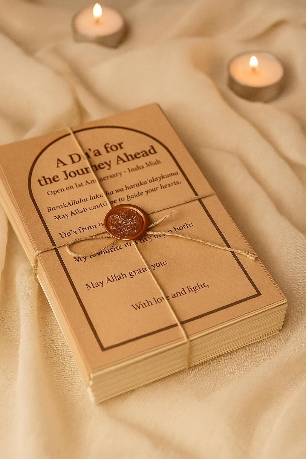 Islamic 1st Anniversary Time Capsule Card – Personalized Mocha Dua Keepsake for Nikah Guests