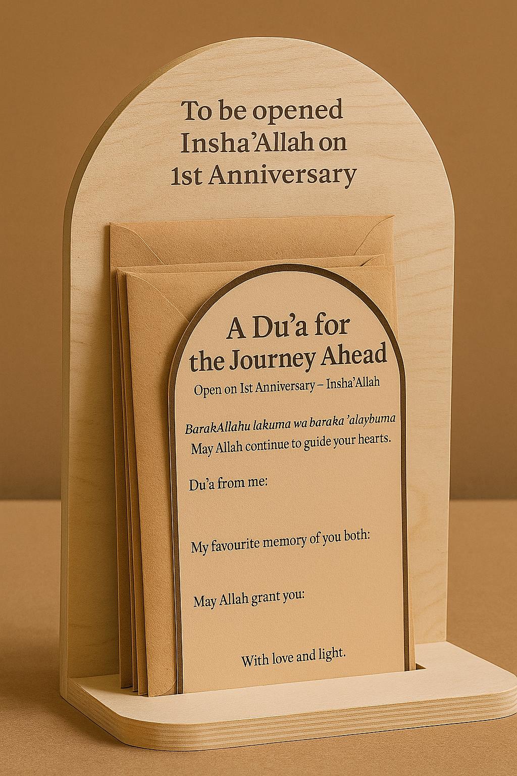 Islamic 1st Anniversary Time Capsule Card – Personalized Mocha Dua Keepsake for Nikah Guests