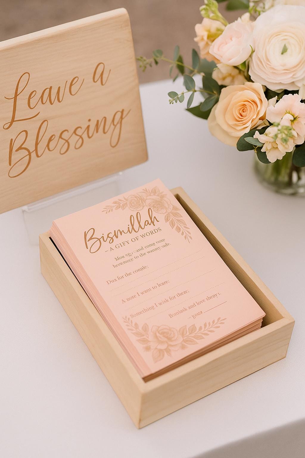 Rose Gold Bismillah Wedding Cards: Muslim Guest Blessings, Nikkah Dua