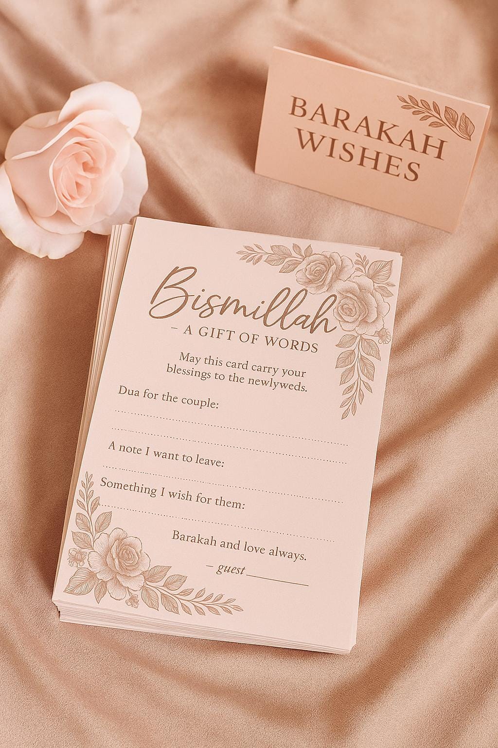 Rose Gold Bismillah Wedding Cards: Muslim Guest Blessings, Nikkah Dua