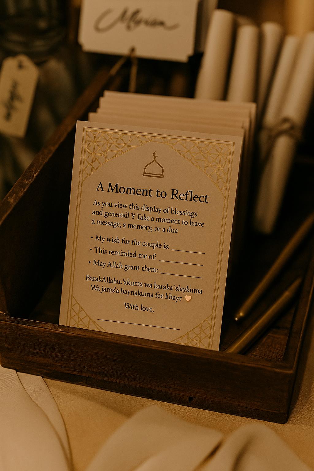 Mocha Gold Islamic Wedding Reflection Cards: Dua & Barakah
