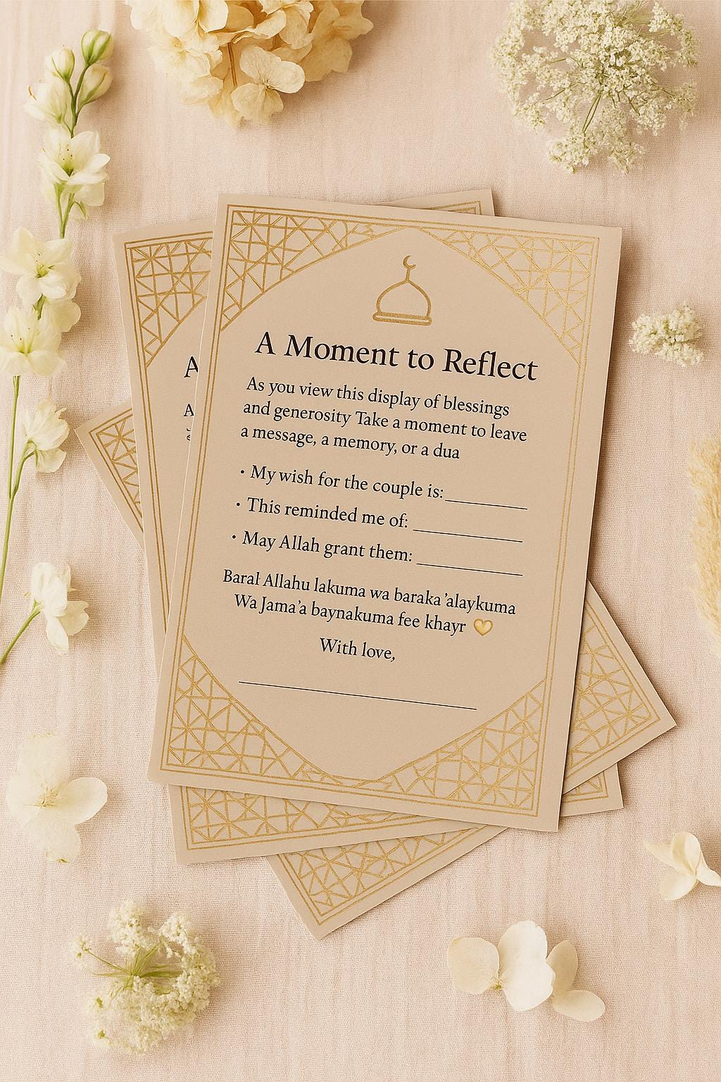 Mocha Gold Islamic Wedding Reflection Cards: Dua & Barakah