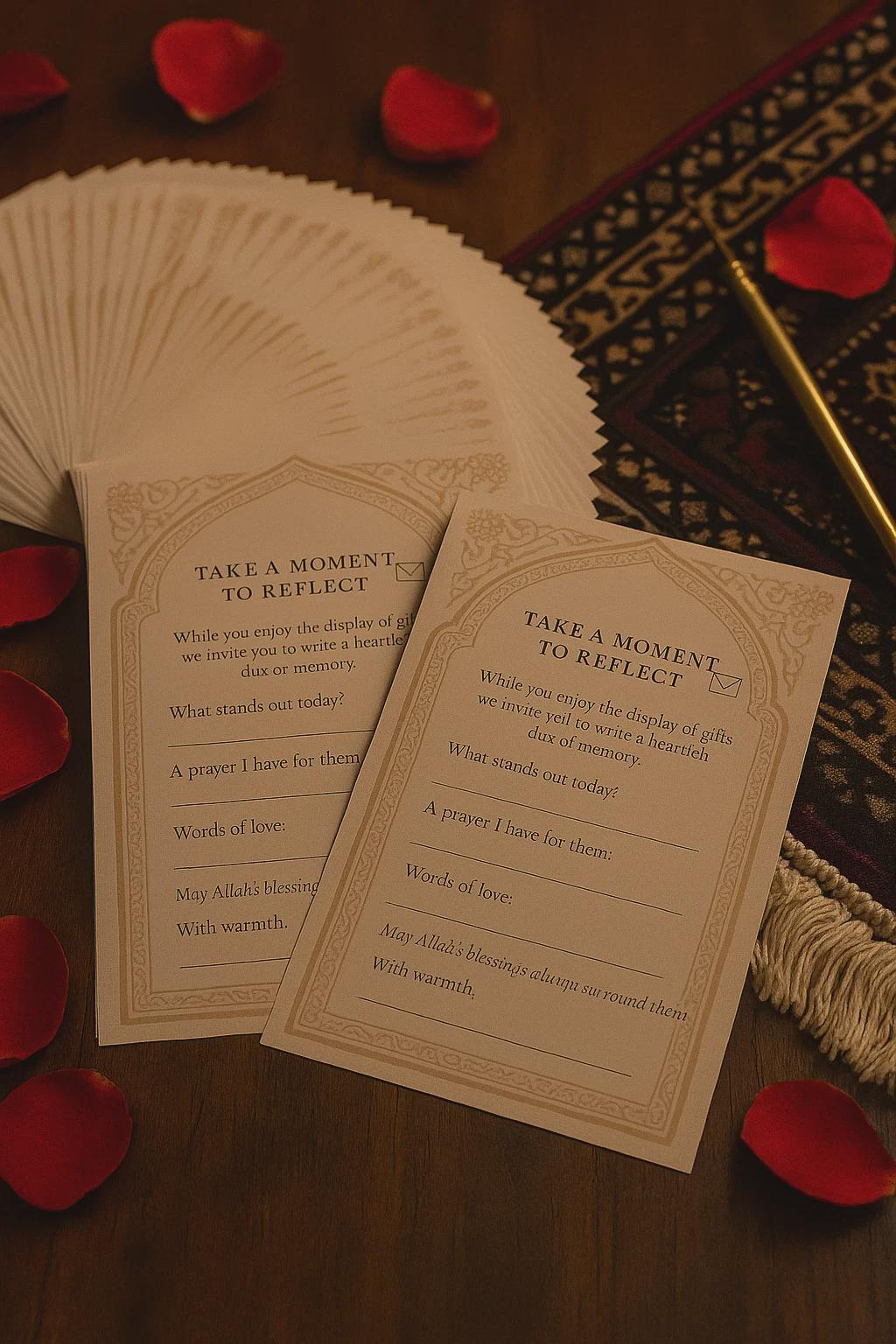 Islamic Wedding Reflection Cards: Brown Arch Dua Guest Message Notes