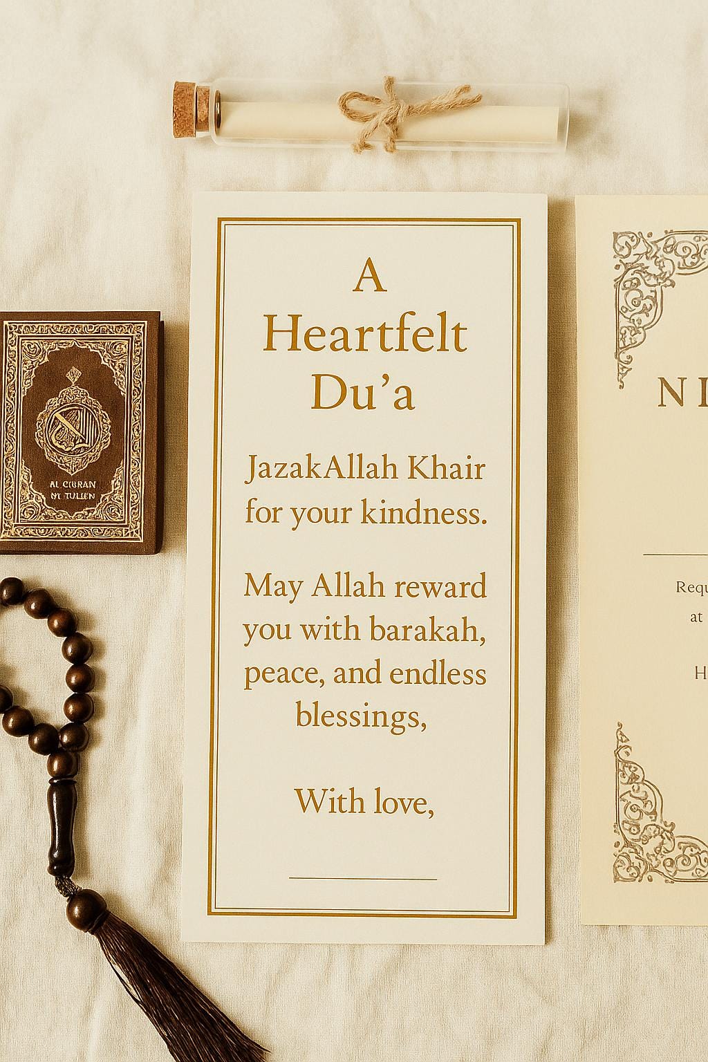 Islamic Wedding Favor: Du'a Scroll in Glass Tube with Baby's Breath