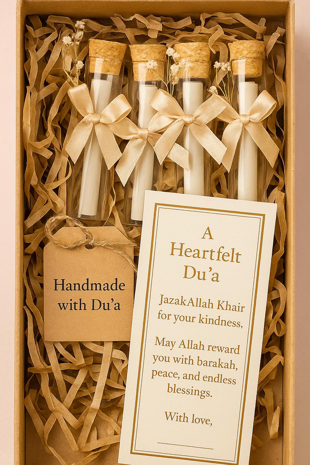 Islamic Wedding Favor: Du'a Scroll in Glass Tube with Baby's Breath