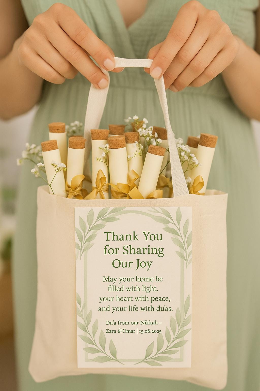 Islamic Wedding Favor: Du’ā Scroll, Wooden Cork & Ribbon - Nikah Gift