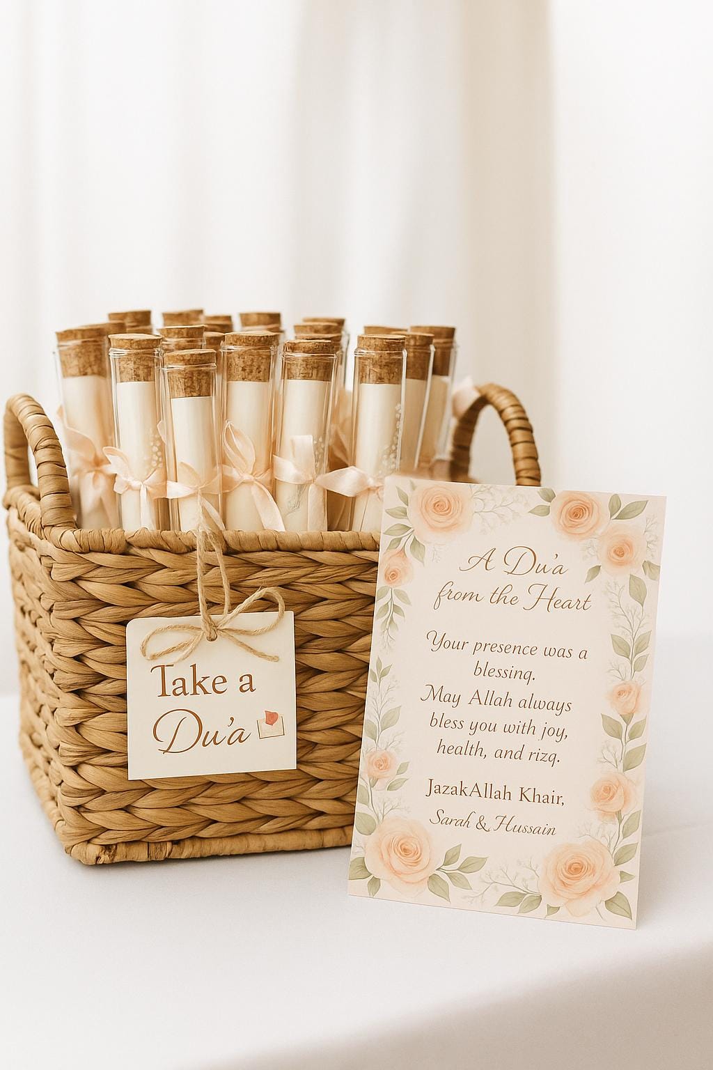 Islamic Wedding Favor: Du'a Scroll in Glass Tube with Ribbon