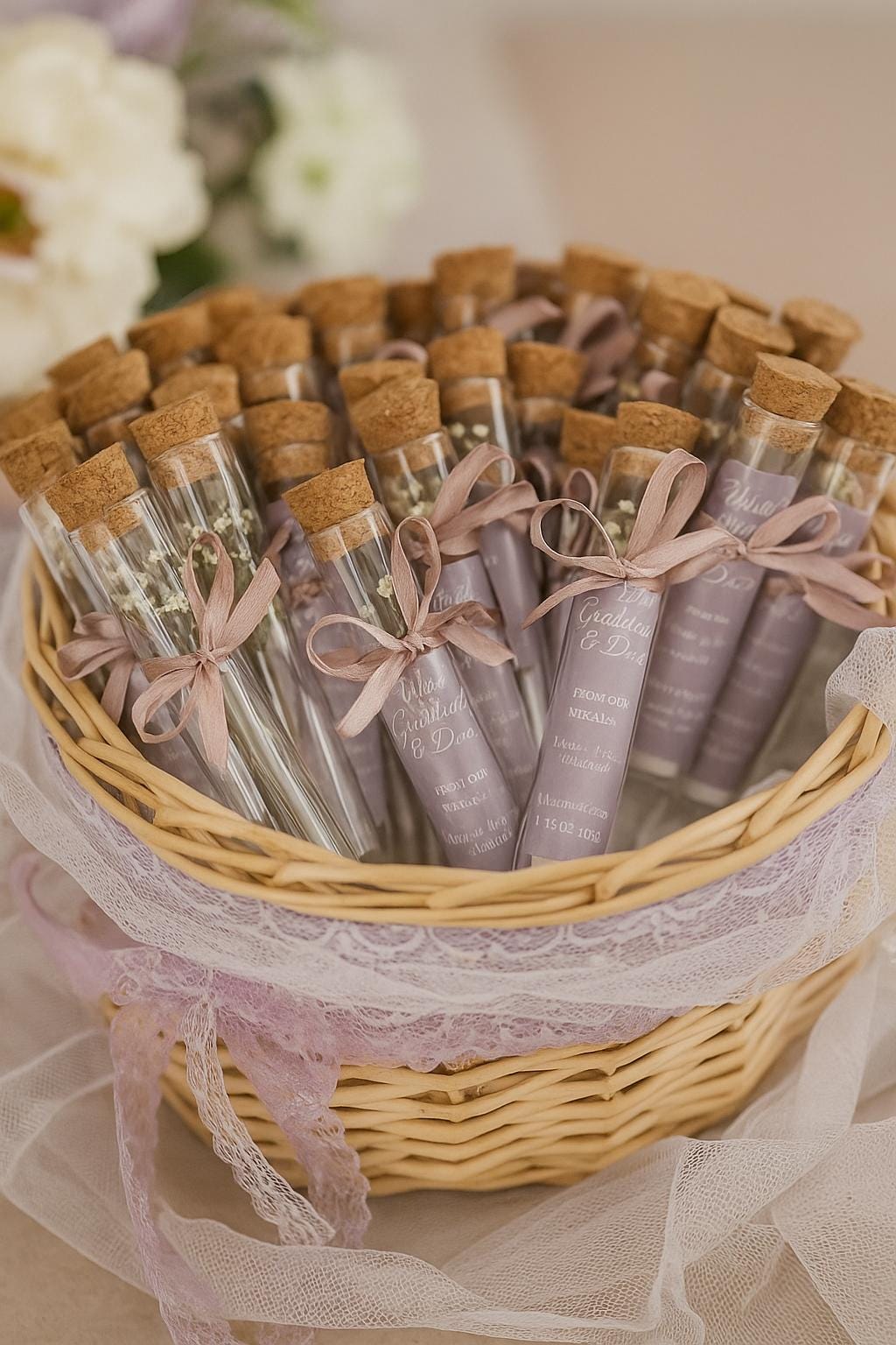 Lilac Islamic Wedding Favor: Du'a Scroll in Glass Tube