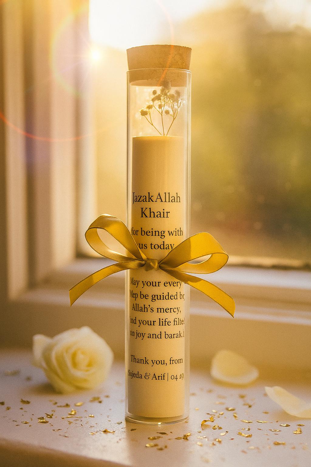 Gold Islamic Wedding Favor: Dua Scroll Keepsake with Ribbon