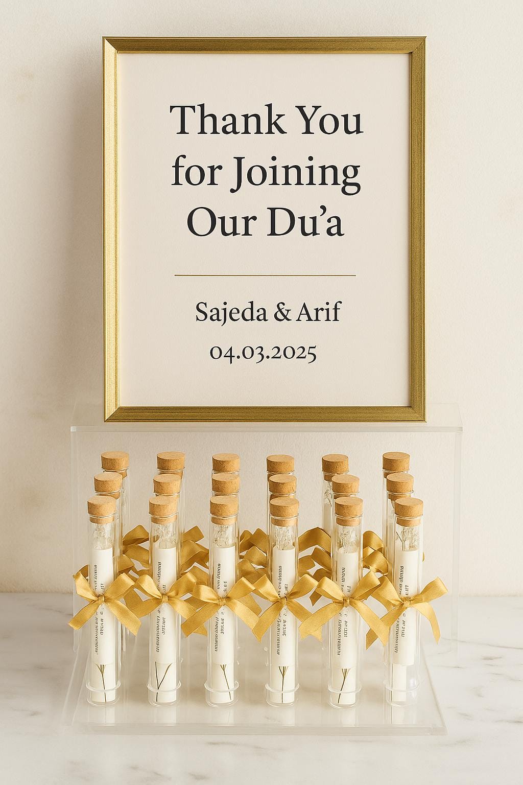 Gold Islamic Wedding Favor: Dua Scroll Keepsake with Ribbon